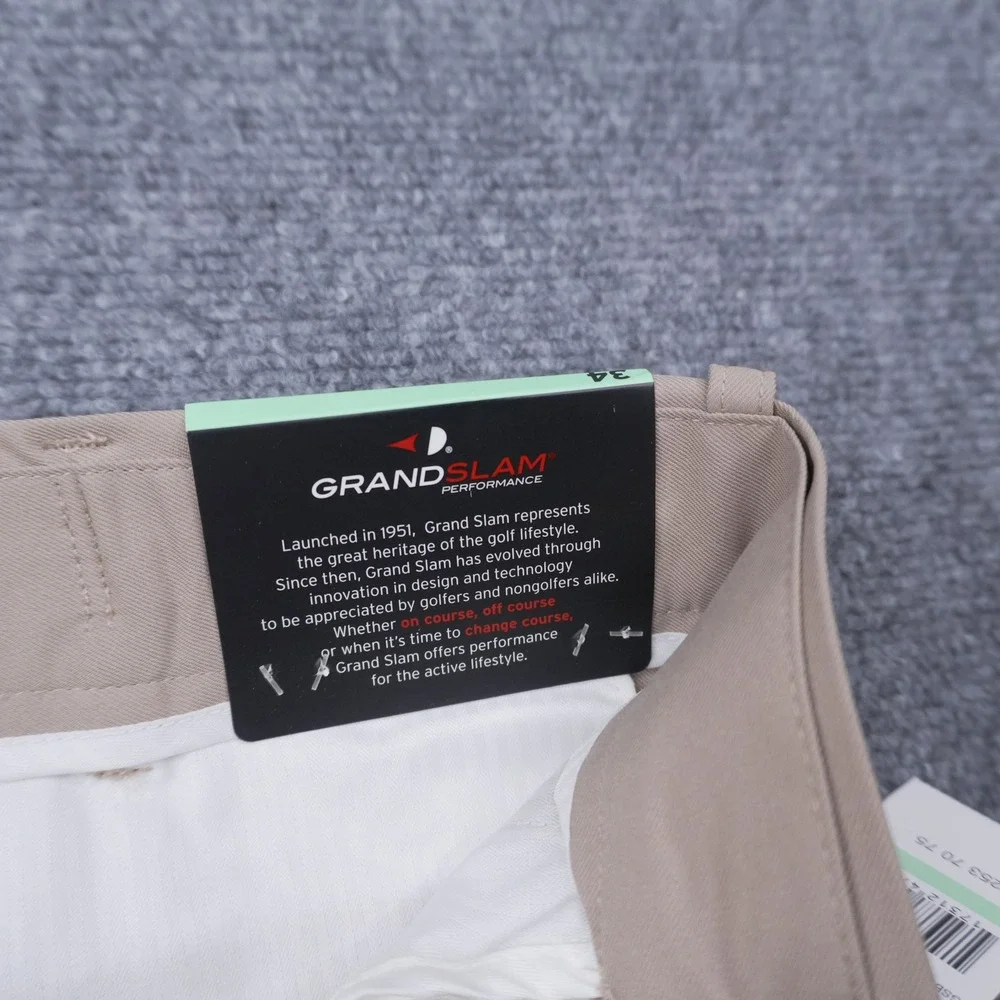 Grand Slam Performance Golf Shorts Men 34 Tan Expandable Waist UPF 50 GSBF8063KO